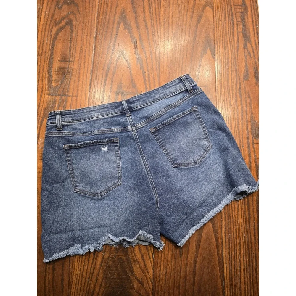 Redy Womens High Rise‎ Distressed Denim Shorts Medium Wash Blue Size 16 Raw Hem